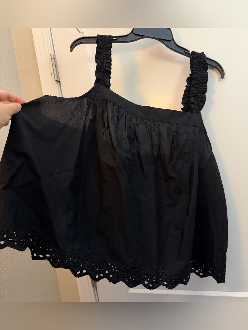 3XL Black Eyelet Ruffled Strap Tank Top